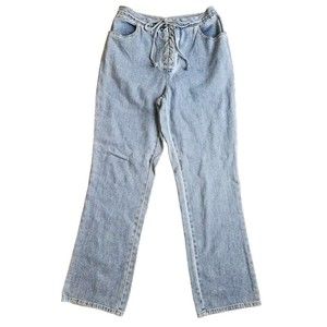Newport News Vintage Y2K Lace Up Front Jeans Womens Sz 12 Blue Denim High Waist